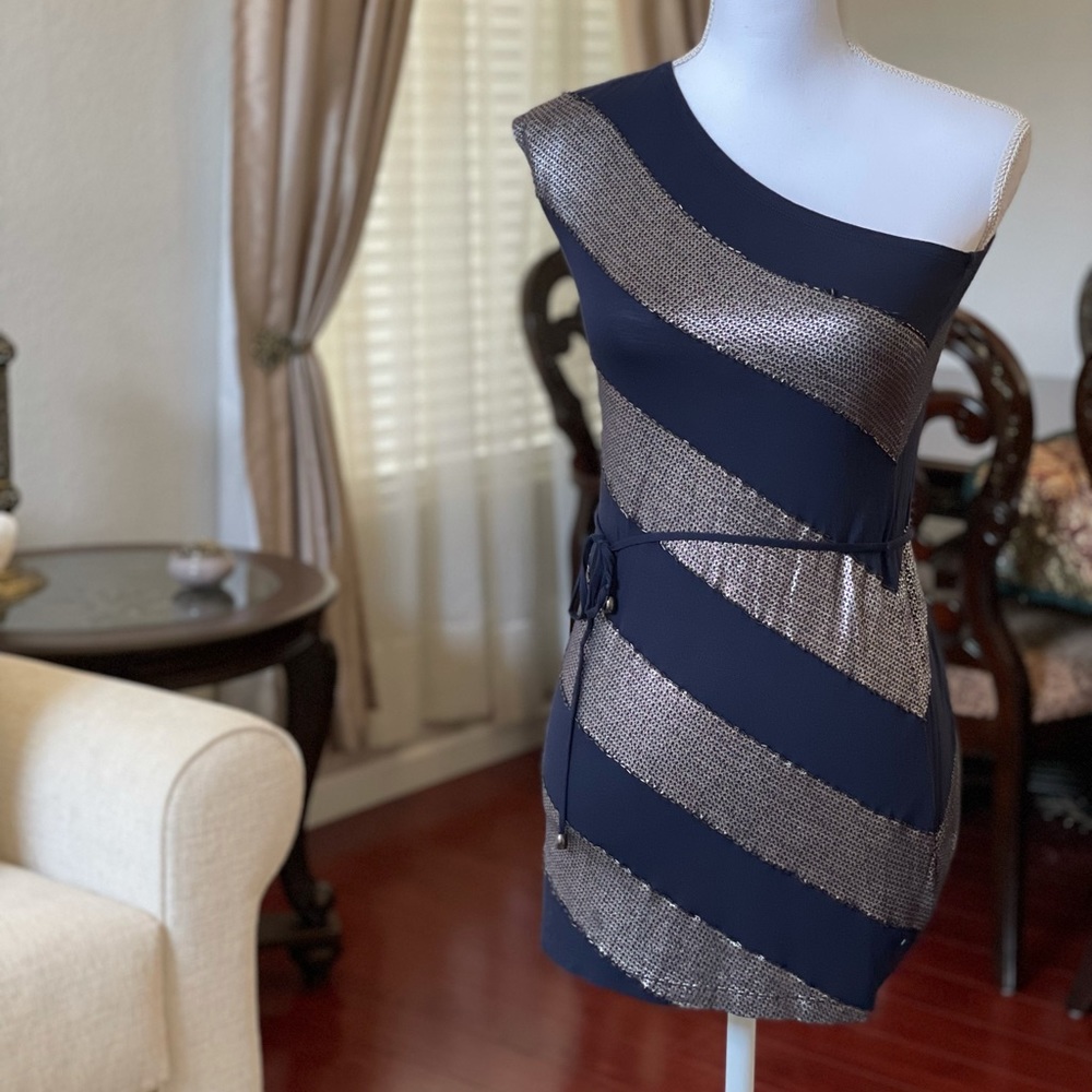 Blue/silver Armani One Shoulder Dress